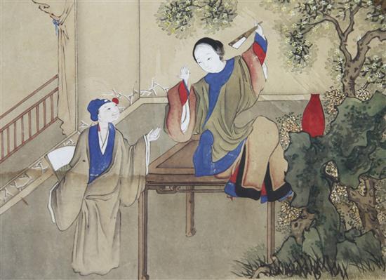 Chinese School, late 19th /early 20th century. A pair of paintings of romantic scenes, 17 x 23cm